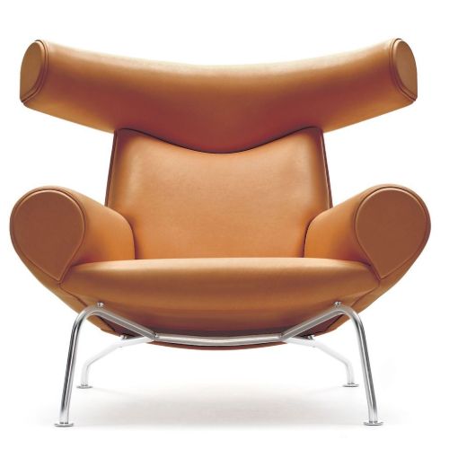 Fredericia Furniture 1000 Wegner Ox Chair SH: 36 cm - Cognac Læder/Forkromet Stål
