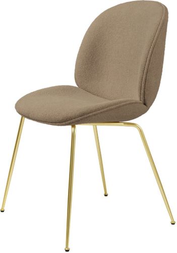 GUBI Beetle Dining Chair Fully Upholstered Light Bouclé SH: 45 - Brass/003
