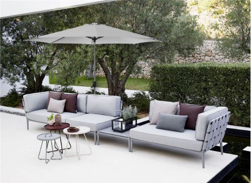 Cane-line Outdoor-Sonnenschirm mit Kurbel Ø: 300 cm – Hellgrau/matt eloxiertes Aluminium
