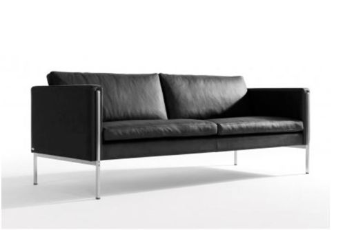 Skipper Capri 3 pers. sofa L: 202cm Armlæn B - Stål/Sort Læder Elegance (læder 2)