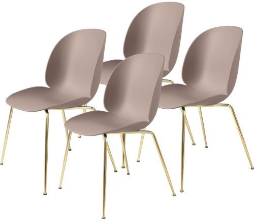 GUBI Beetle Dining Chair Conic Base 4 stk - Brass Semi Matt Base/Sweet Pink Shell