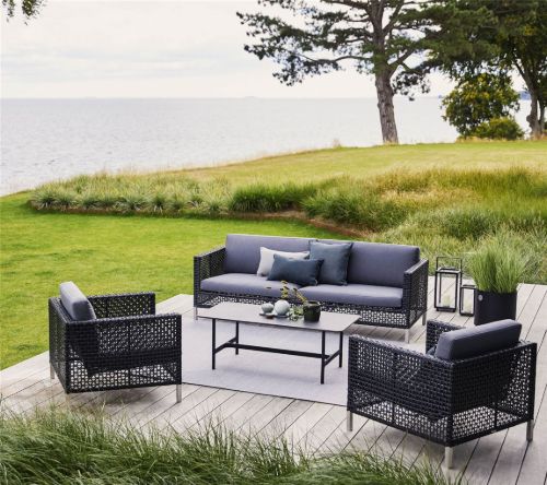 Cane-line Outdoor Connect 3 Pers. Sofa inkl. Grå hynde L: 213 cm - Schwarz/Anthrazit