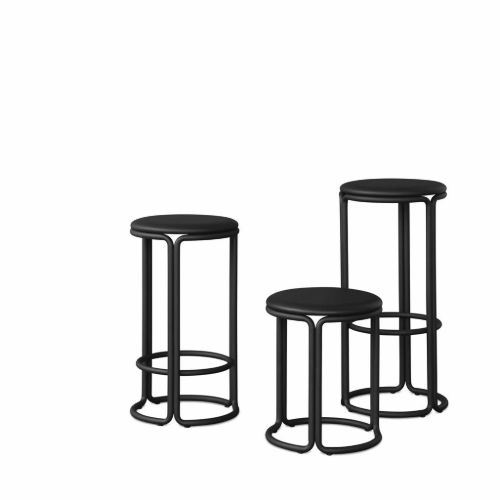 Please Wait to be Seated. Hardie Hocker H: 44 cm – Schwarzes Leder / Schwarz