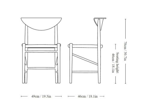 &Tradition HM3 Drawn Chair SH: 46 cm – Naturpapierkordel/Schwarze Eiche