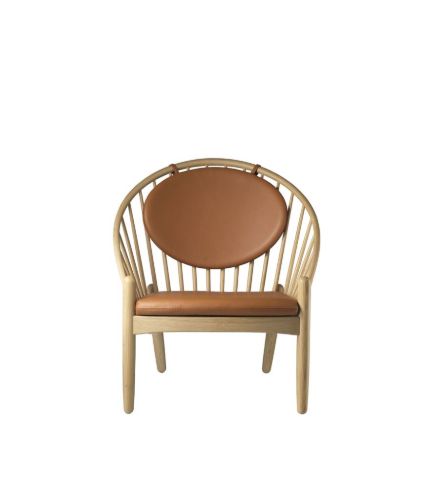 FDB Møbler J166 Poul M. Volther Jørna Lænestol SH: 40 cm - Natur Eg / Cognac Læder