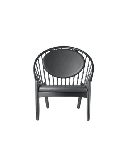 FDB Møbler J166 Poul M. Volther Jørna Lænestol SH: 40cm - Sort eg / Sort læder