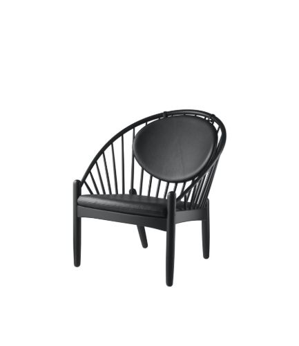 FDB Møbler J166 Poul M. Volther Jørna Sessel SH: 40 cm – Schwarze Eiche / Schwarzes Leder