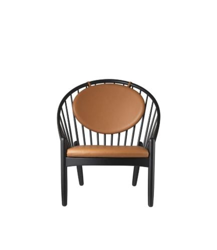 FDB Møbler J166 Poul M. Volther Jørna Lænestol SH: 40 cm - Sort eg / Cognac læder