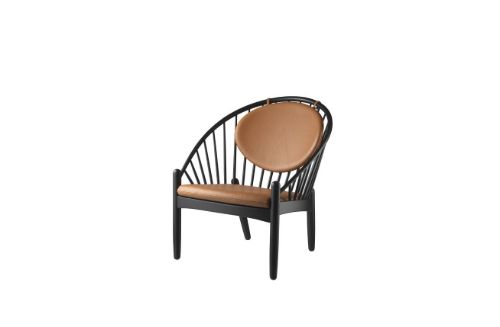 FDB Møbler J166 Poul M. Volther Jørna Sessel SH: 40 cm – Schwarze Eiche / Cognacfarbenes Leder