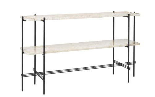 GUBI TS Konsole 2 Racks 120x30x72 cm - Schwarze Basis/Neutralweißer Travertin