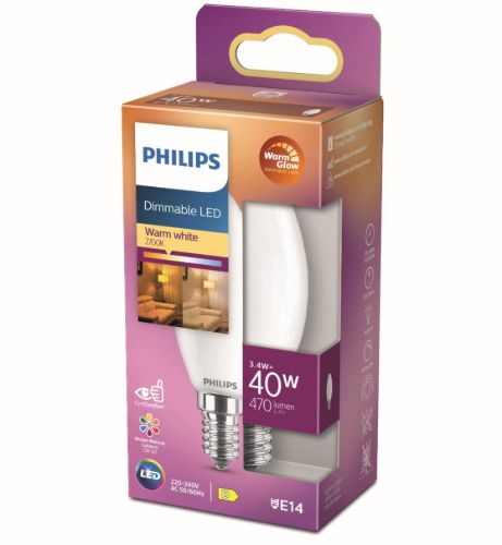 PHILIPS Classic E14 LED-Glühbirne 3,4 W (40 W) – Dimmbar/Warmweiß