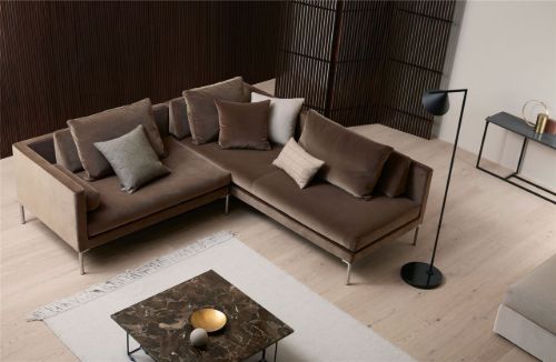 Juul 701 Ecksofa 230x220 cm – Pfirsich 21/Gebürsteter Edelstahl