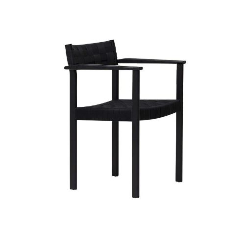Form & Refine Motif Sessel SH: 45,5 cm – Schwarz lackierte Eiche/Schwarzes Leinengewebe