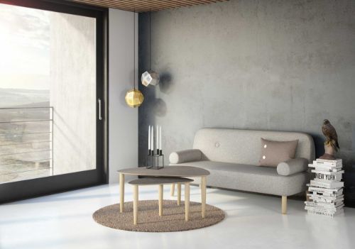 Thomsen Furniture Katrine Couchtisch Triangle Small 42x67x45 cm - Steinoptik Graubraun/Natureiche