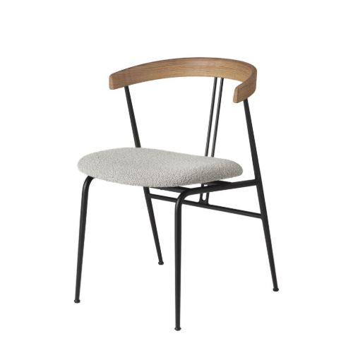 GUBI Violin Dining Chair Upholstered Seat Bouclé SH: 45 cm - Oiled Oak / 004
