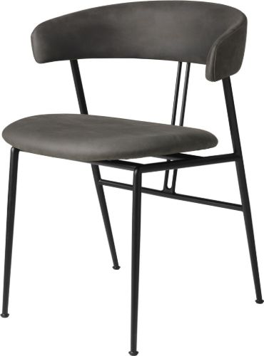 GUBI Violin Dining Chair Fully Upholstered Dunes Leather SH: 45 cm - Black Matt / Grey