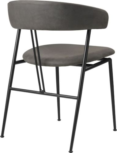 GUBI Violin-Esszimmerstuhl, vollständig gepolstert, Dunes-Leder, SH: 45 cm – Schwarz Matt / Grau