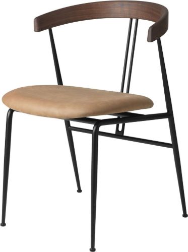 GUBI Violin Dining Chair Upholstered Seat SH: 45 cm - Oiled American Walnut / Camel
