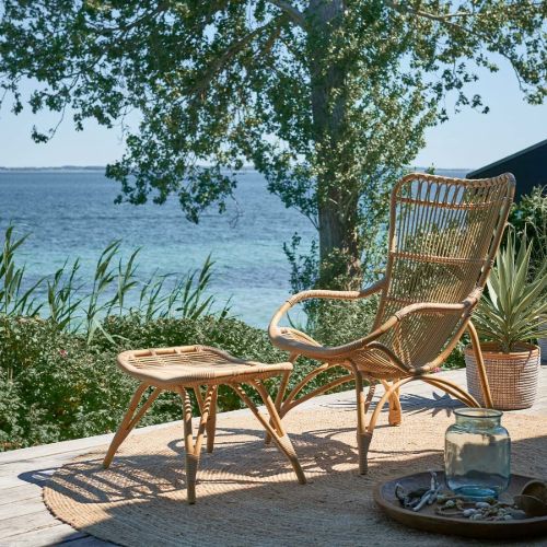 Sika-Design Monet Exterior Fußhocker inkl. Kissen H: 38 cm - Natur/B450 Tempotest Weiß
