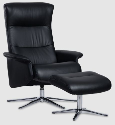 IMG Space 2000 Lænestol inkl. Fodskammel SH: 46 cm - Rosso 1 Black/B1 Slimline/Børstet Stål