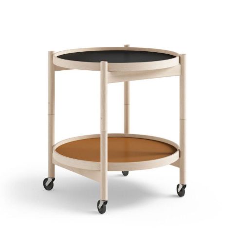 Brdr. Krüger Bølling Tabletttisch mit 2 Tabletts Ø: 50 cm – Unbehandelte Buche/Cognac und Schwarz