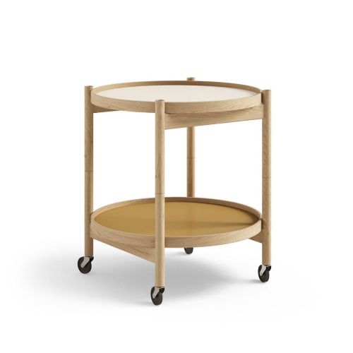 Brdr. Krüger Bølling Tabletttisch mit 2 Tabletts Ø: 50 cm – Unbehandelte Buche/Gelb und Creme