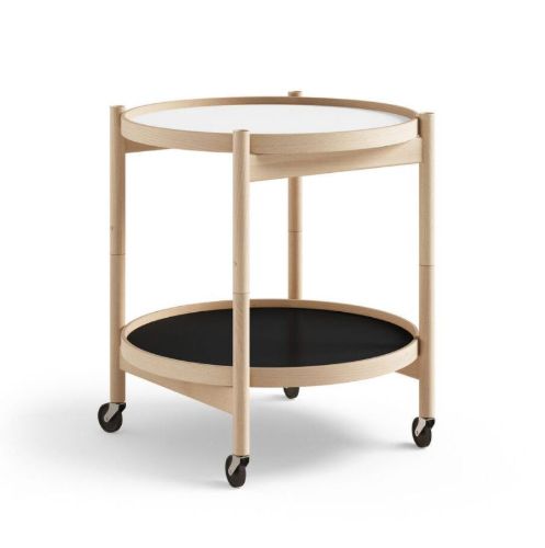 Brdr. Krüger Bølling Tabletttisch mit 2 Tabletts Ø: 50 cm - Buche geölt/Schwarz und Weiß