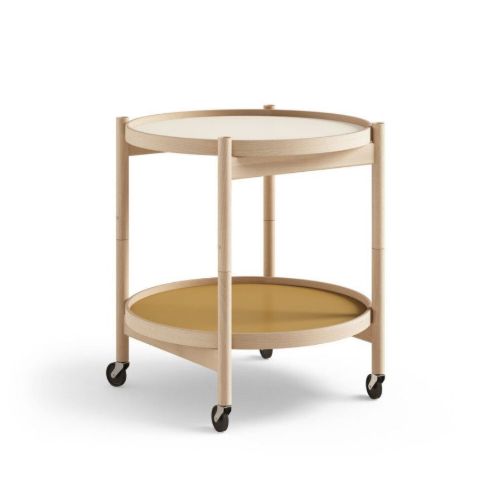 Brdr. Krüger Bølling Tabletttisch mit 2 Tabletts Ø: 50 cm – Buche geölt/Gelb und Creme