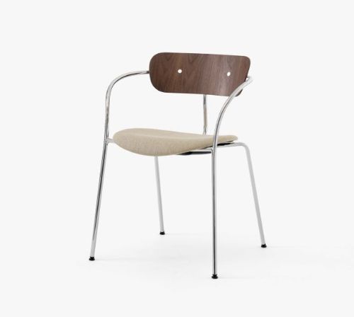 &Tradition Pavilion Chair AV4 Chrome Base SH: 46 cm - Lacquered Walnut / Vidar 333