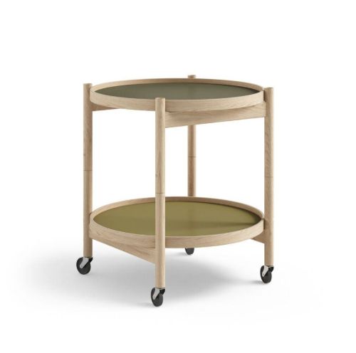 Brdr. Krüger Bølling Tabletttisch mit 2 Tabletts Ø: 50 cm – Unbehandelte Eiche/Grün und Dunkelgrün