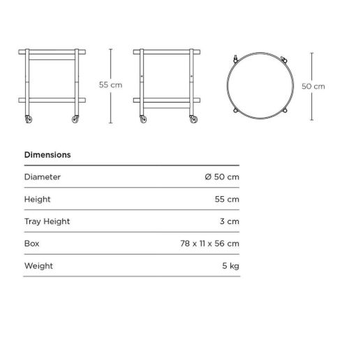 Brdr. Krüger Bølling Tabletttisch mit 2 Tabletts Ø: 50 cm – Unbehandelte Eiche/Furnier