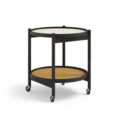 Brdr. Krüger Bølling Tabletttisch mit 2 Tabletts Ø: 50 cm – Schwarz lackierte Eiche/Gelb und Creme