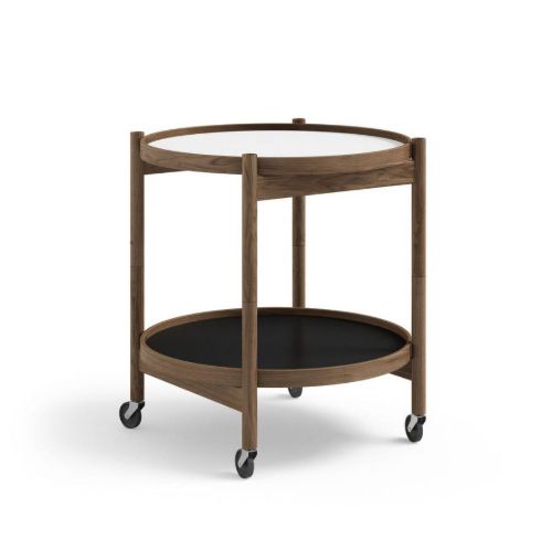 Brdr. Krüger Bølling Tabletttisch mit 2 Tabletts Ø: 50 cm – Räuchereiche geölt/Schwarz und Weiß