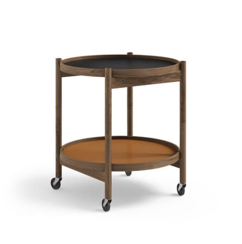 Brdr. Krüger Bølling Tabletttisch mit 2 Tabletts Ø: 50 cm – Räuchereiche geölt/Cognac und Schwarz