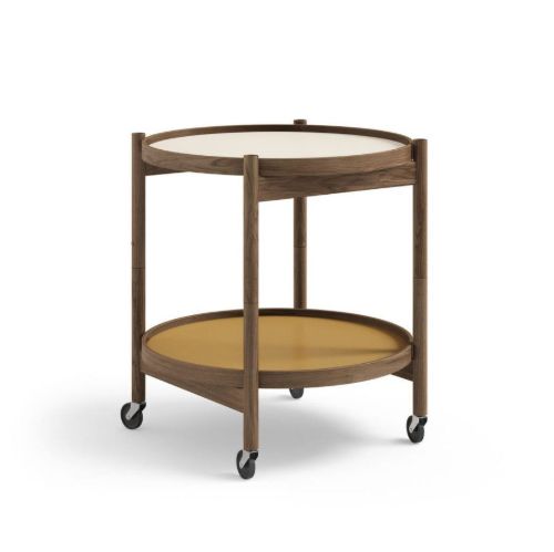 Brdr. Krüger Bølling Tabletttisch mit 2 Tabletts Ø: 50 cm – Räuchereiche geölt/Gelb und Creme