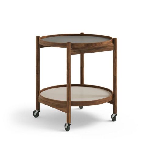 Brdr. Krüger Bølling Tabletttisch mit 2 Tabletts Ø: 50 cm – Walnuss geölt/Hellgrau und Grau