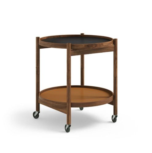 Brdr. Krüger Bølling Tabletttisch mit 2 Tabletts Ø: 50 cm – Geöltes Walnussholz/Cognac und Schwarz