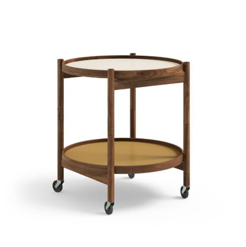 Brdr. Krüger Bølling Tabletttisch mit 2 Tabletts Ø: 50 cm – Walnuss geölt/Gelb und Creme