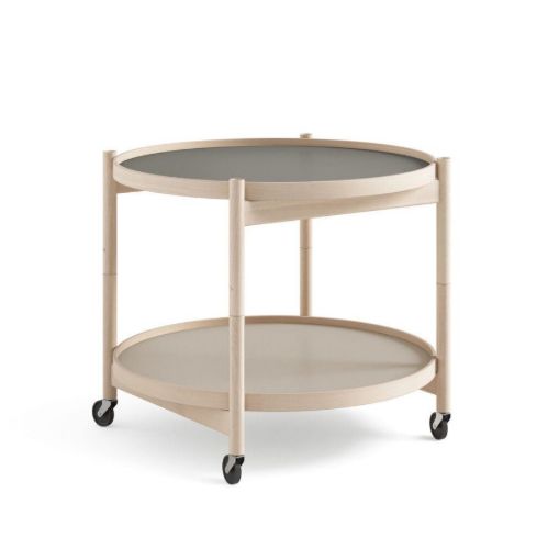 Brdr. Krüger Bølling Tabletttisch mit 2 Tabletts Ø: 60 cm - Unbehandelte Buche/Hellgrau und Grau