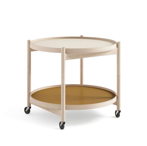 Brdr. Krüger Bølling Tabletttisch mit 2 Tabletts Ø: 60 cm – Unbehandelte Buche/Gelb und Creme