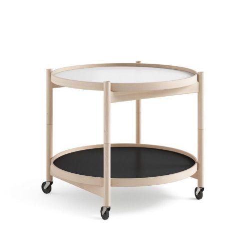 Brdr. Krüger Bølling Tabletttisch mit 2 Tabletts Ø: 60 cm – Buche geölt/Schwarz und Weiß