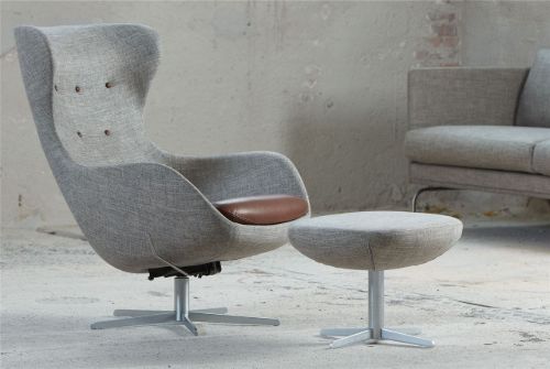 Søren Lund SL 407 Hocker H: 41 cm – Main Line Flax 02 Grau/Satinchrom