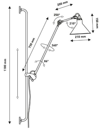 DCW Editions Lampe Gras N214 Wandleuchte Konisch H: 120cm - Schwarz/Chrom