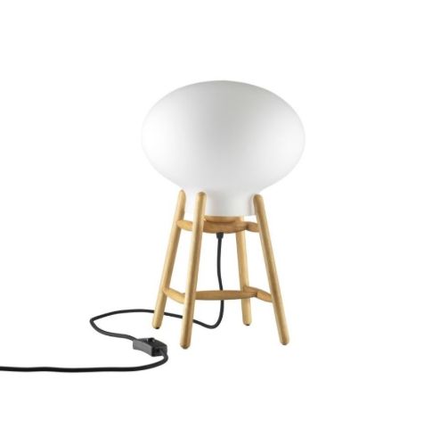 FDB Møbler U4 Hiti Bordlampe m. Sort Ledning H: 39,5 cm - Lakeret Eg/Opal Glas