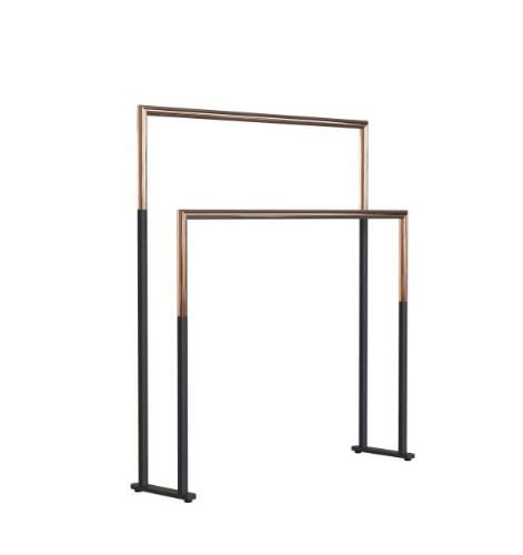 FROST NOVA2 Håndklædestander 1976 Dobbelt H: 75cm - Mat Sort/Poleret Kobber