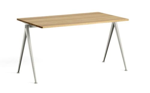 HAY Pyramide Table 01 140x75 cm - Beige Powder Coated Steel/Clear Lacquered Oak