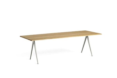 HAY Pyramide Table 02 250x85 cm - Beige Powder Coated Steel/Clear Lacquered Oak