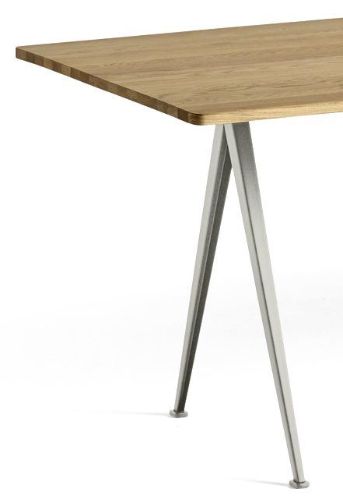 HAY Pyramide Tisch 02 250x85 cm - Beige pulverbeschichteter Stahl/klar lackierte Eiche