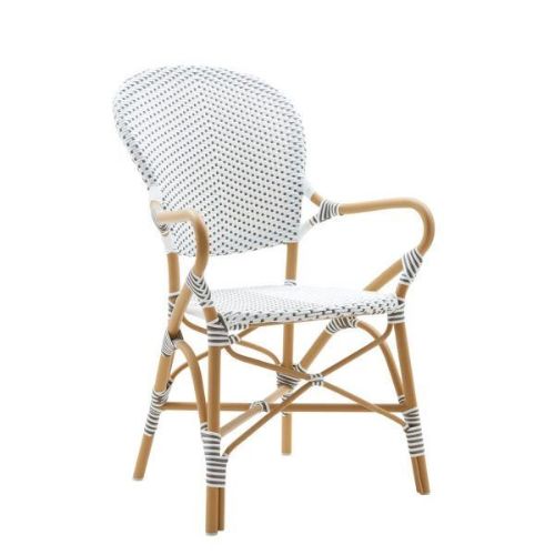 Sika-Design Isabell Exterior Caféstol m. Armlæn SH: 45 cm - Hvid / Cappuchino Prikket