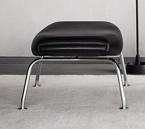 Fredericia Furniture Erik Jørgensen Wegner OX Ottoman H: 36 cm - Sort Omni 301 Læder / Børstet Krom